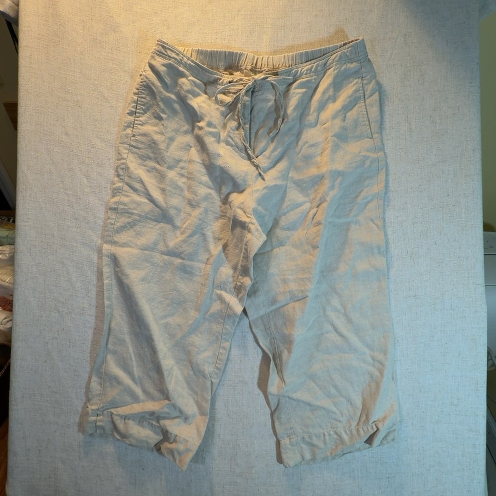Kim Rogers Capri Pants Linen Elastic Waist Natural Tan Women's Size 16